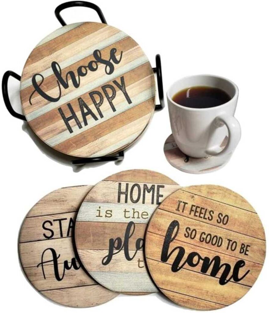 PANCHH Rustic Farmhouse SandStone and cork Coasters